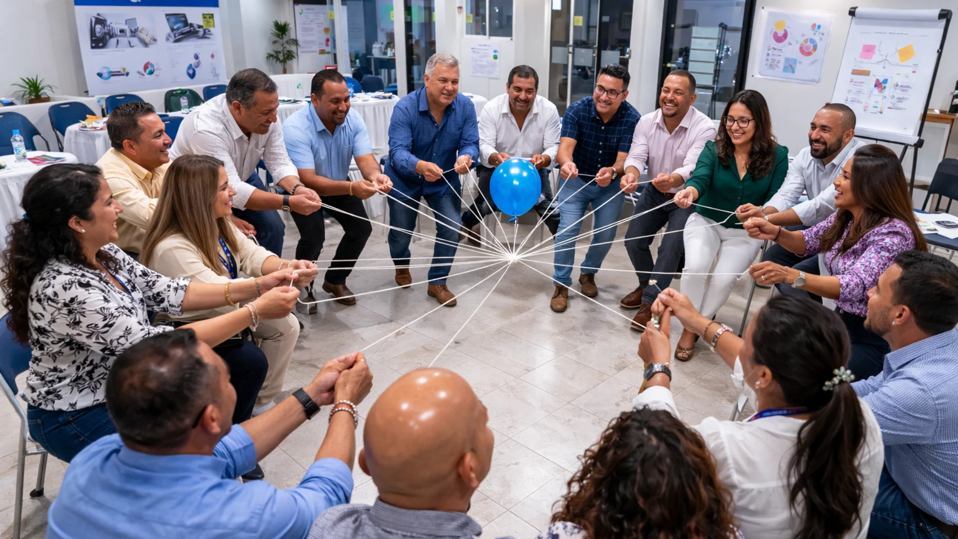 Grupo empresarial en ejercicio de liderazgo estratégico y equilibrio de objetivos con PNL.