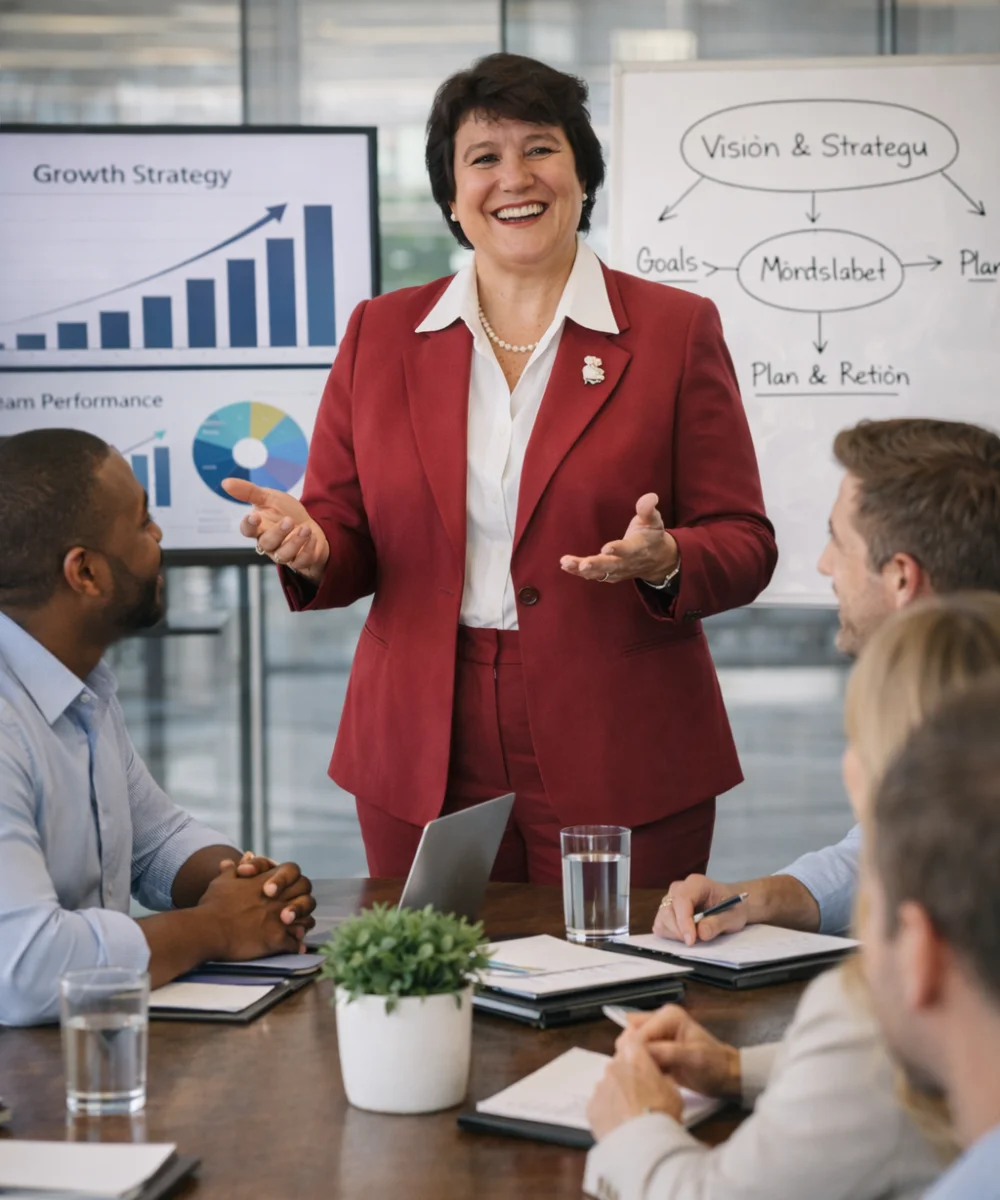 Victoria Romo liderando sesión de consultoría estratégica y coaching PNL para equipos de alto rendimiento.