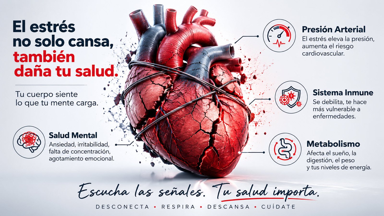 Ilustración de batería vacía representando el impacto del estrés laboral crónico en la salud física y mental