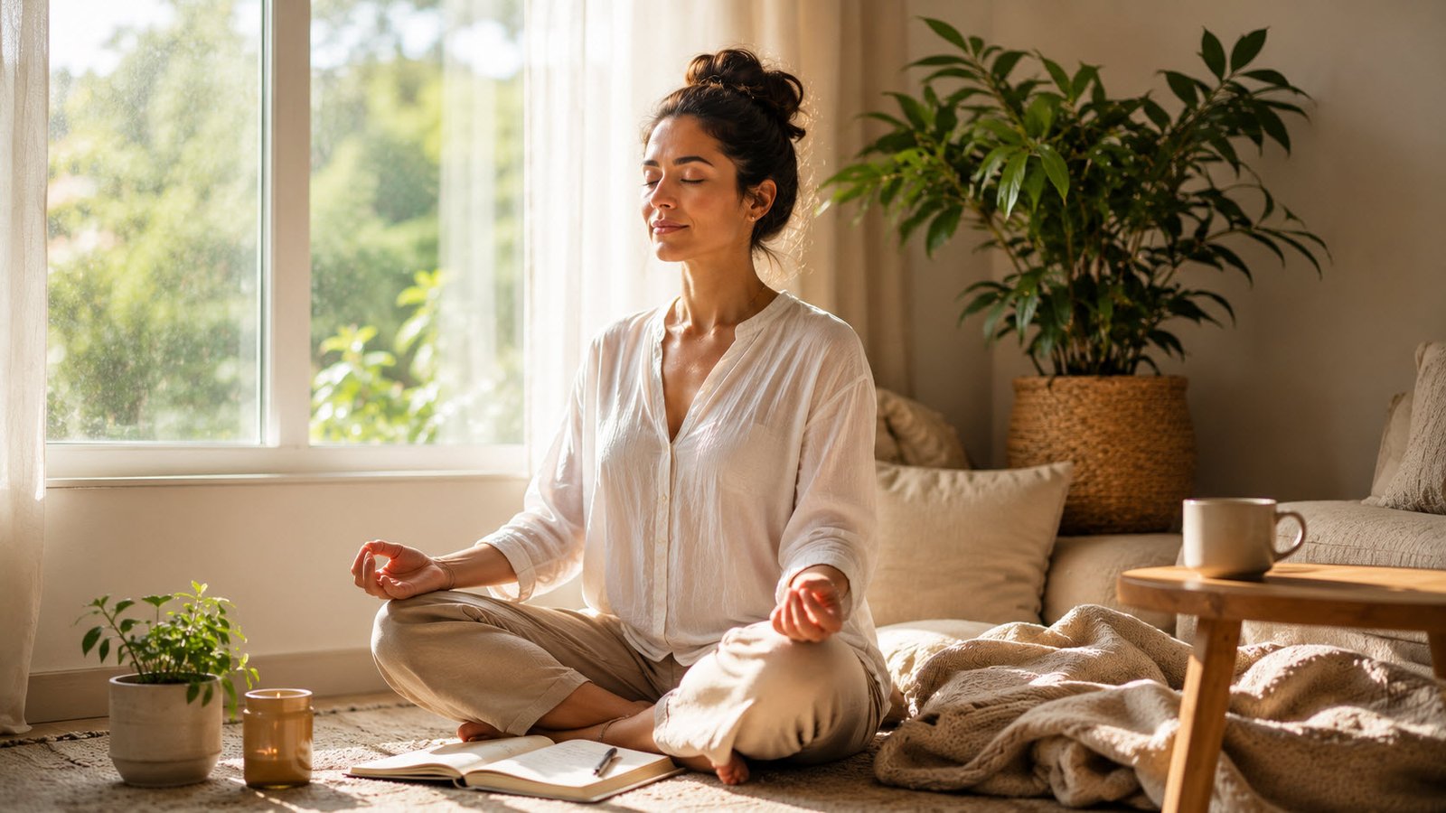 Enfermedades autoinmunes y emociones: por qué el cuerpo se ataca a sí mismo y cómo sanar desde el alma 2 Persona meditando en un espacio tranquilo como parte del proceso de sanación emocional en enfermedades autoinmunes