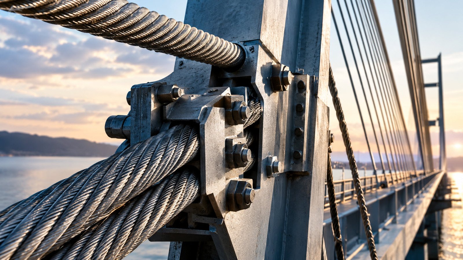Primer plano de la estructura de un puente, mostrando materiales como madera y cables, como metáfora de los valores necesarios para construir puentes en las relaciones